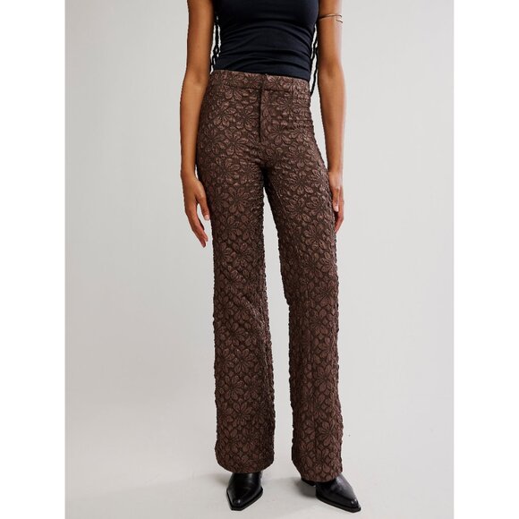 🆕 FREE PEOPLE Runaway Floral Flare Pants / French Chocolate - Picture 5 of 7